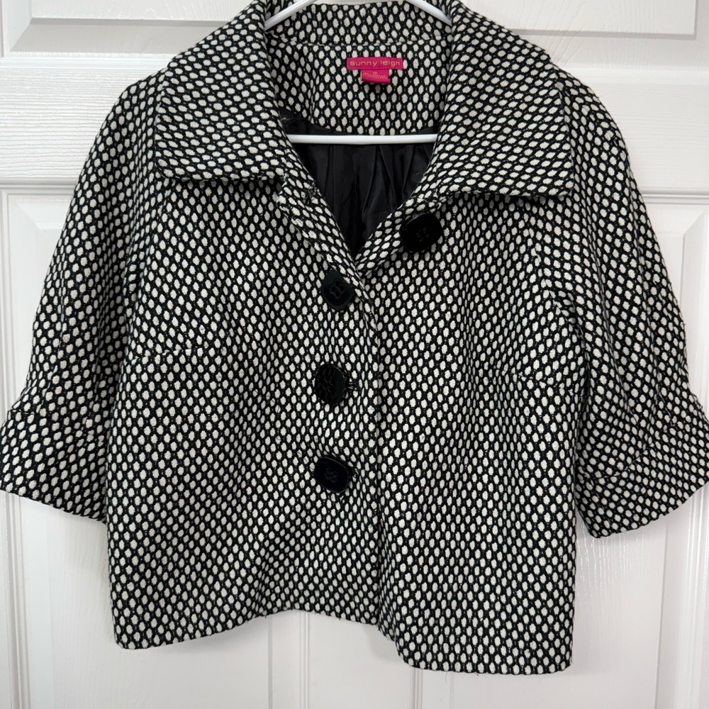 Sunny Leigh Black and White Textured Button Coat Size 12